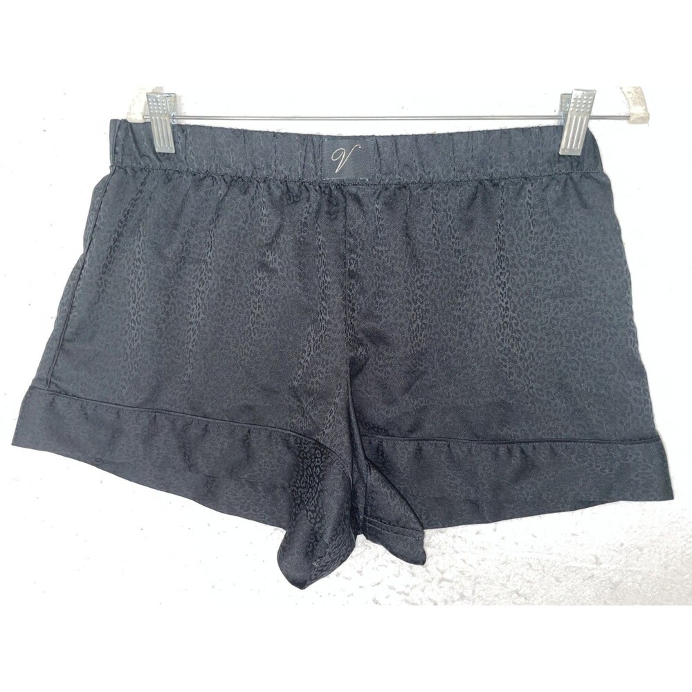 Victoria’s Secret Black Satin Sleep pajama Shorts VS logo Women’s sz L